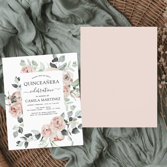 Orçamento Dusty Rosa Quinceañera Convite Floral (Criador carregado)