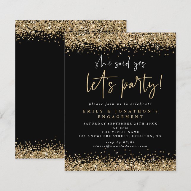 Orçamento Ela Disse Sim Dourado Convite Para Noiva (Frente/Verso)