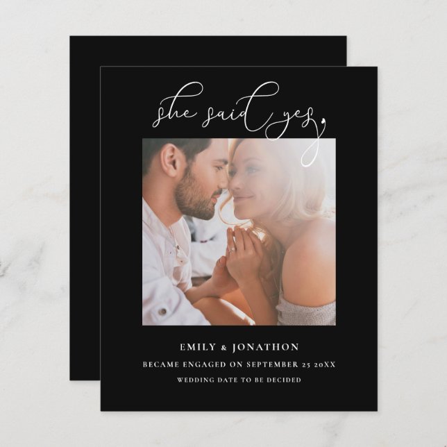 Orçamento Ela Disse Sim Script Foto Noivado Preto (Frente/Verso)