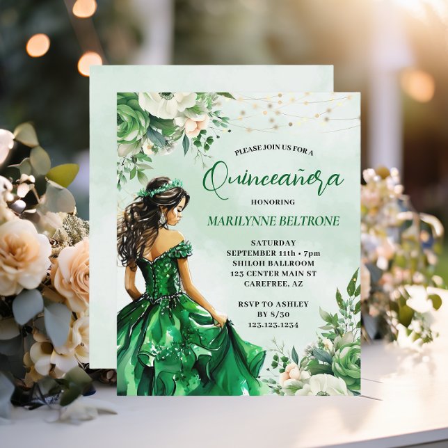 Orçamento Elegante Floral Verde Princesa Quinceañe (Criador carregado)