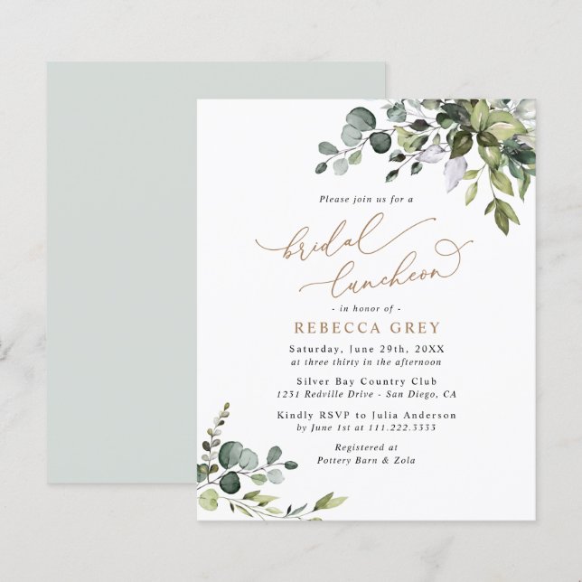 Orçamento Elegante Greenery Bridal Luncheon Convit (Frente/Verso)