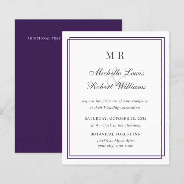ORÇAMENTO Elegante Monograma de Casamento com Bord (Frente/Verso)