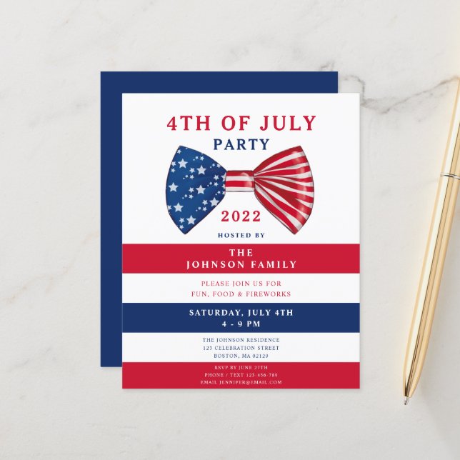 Orçamento Elegante Vermelho Branco Azul 4 de Julho (Frente/Verso In Situ)