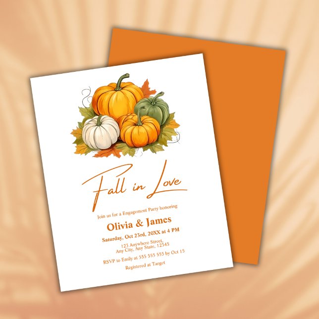 Orçamento Enamoramento no Outono Convite para Fest (Budget Fall in Love Autumn Rustic Pumpkin Fall Engagement Party Invitation    )