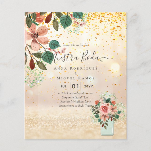 orçamento espanhol Invitões Caseiros Burgundy Flor (Frente)