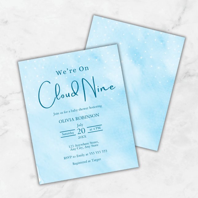 Orçamento Estamos no Convite para Chá de fraldas N (Budget We're On Cloud 9 Dreamy Sky Blue Boy Baby Shower Invitation )