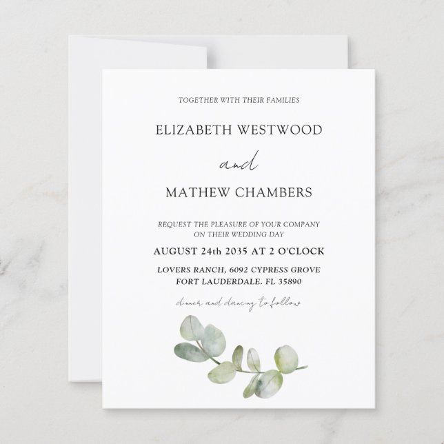 Orçamento Eucalyptus Código QR Convite de Casament (Frente)