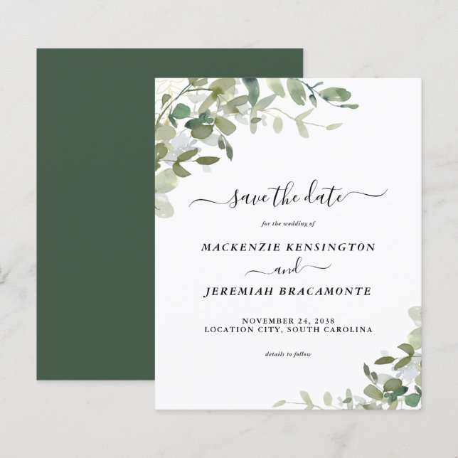 Orçamento Eucalyptus Greenery Casamento Salvar Dat (Frente/Verso)