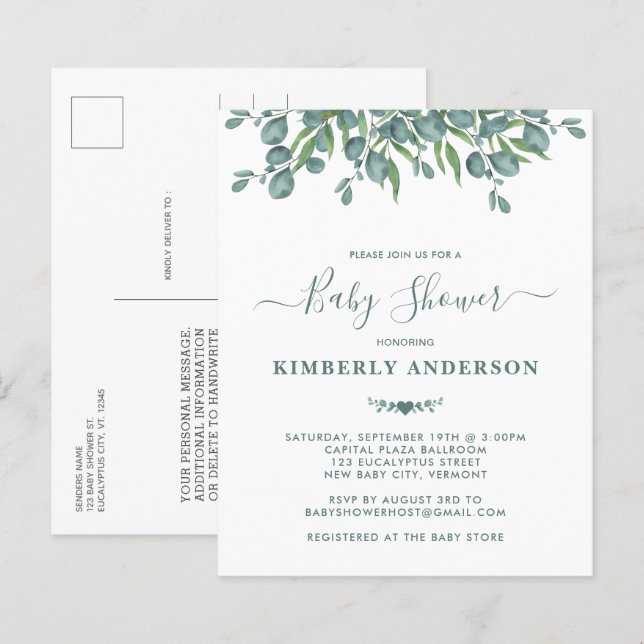 Orçamento Eucalyptus Greenery Sage Chá de fraldas  (Frente/Verso)