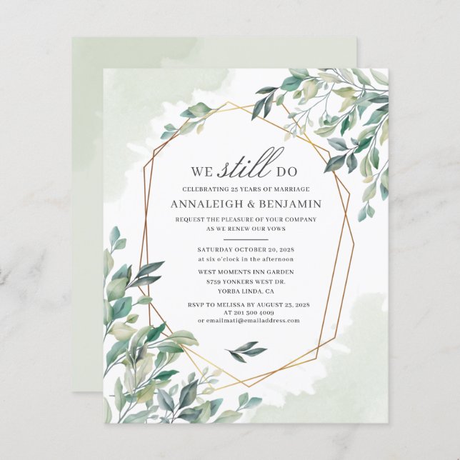 Orçamento Eucalyptus Greenery Wedding Vow Renewal (Frente/Verso)