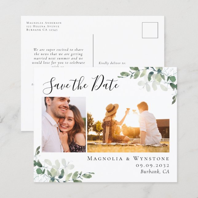 Orçamento Eucalyptus Photo Save the Date Postcard (Frente/Verso)