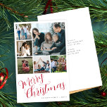 Orçamento Feliz Natal 6 foto - cartão de tipografi<br><div class="desc">Caligrafia vermelha moderna e moderna escrita à mão Roteiro Feliz Escrito de Natal com seis famílias multicolagem fotográfica simples modelo de cartão de barato de orçamento branco mínimo com o seu texto personalizado em ambos os lados. , LEIA A DESCRIÇÃO DO PRODUTO À ESQUERDA ANTES DE COMPRAR! ENVELOPES SÃO OPCIONAIS....</div>