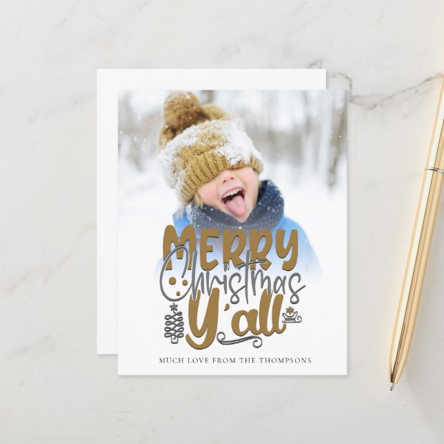 Orçamento Feliz Natal Y'All Photo Artsy Script (Frente/Verso In Situ)