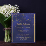 ORÇAMENTO Festa de aniversário ouro azul convite p<br><div class="desc">Um cartão de convite de aniversário moderno, moderno 50º (ou qualquer idade) para homens, caras, homens. Um fundo azul escuro, azul marinho. A cor azul é irregular. Com uma falso moldura dourada e um sprinkle confetti de ouro, letras coloridas de ouro. Personalize e adicione as informações de sua parte. Fundo:...</div>