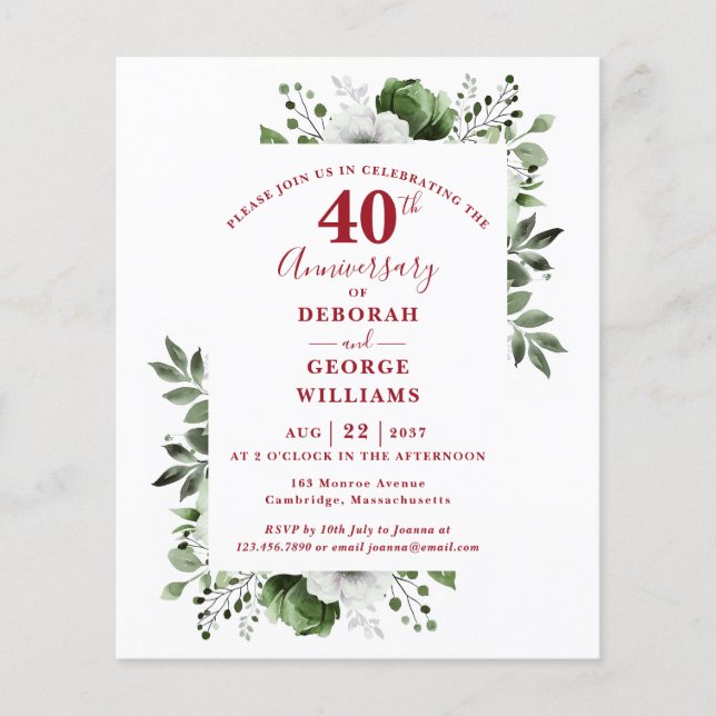 Orçamento Floral 40º Convite de Aniversário de Cas (Frente)