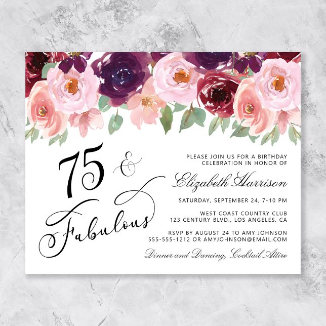Orçamento Floral 75º Convite de aniversário (Criador carregado)