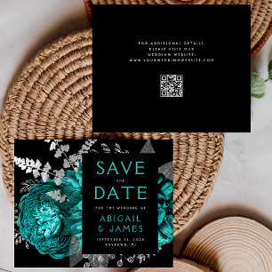 Orçamento Floral Azul Teal Prata Código QR Salve a