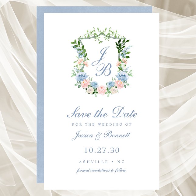 Orçamento Floral Crest Dusty Blue Save the Date (Criador carregado)