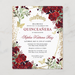 Orçamento Floral Dourado Quinceañera Convidar