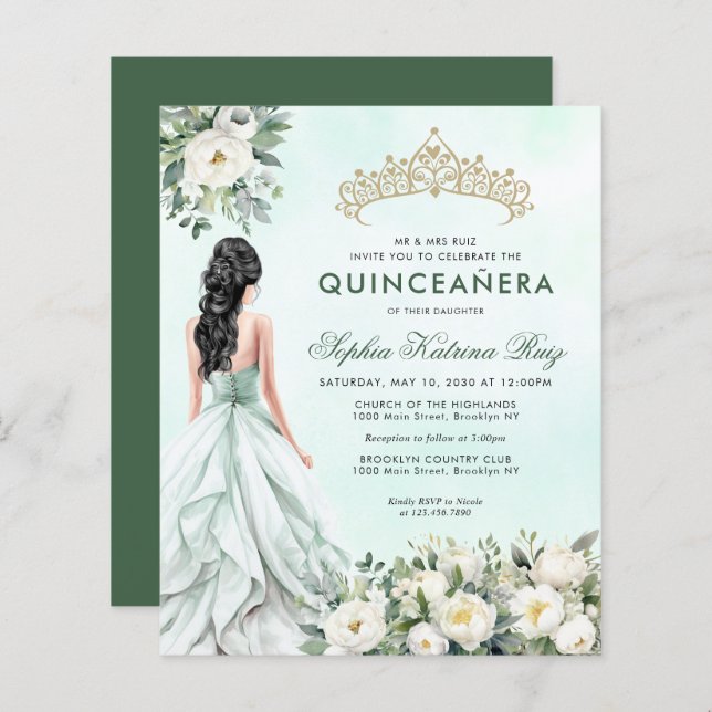 Orçamento Floral Esmerald Verde Princesa Quinceañe (Frente/Verso)