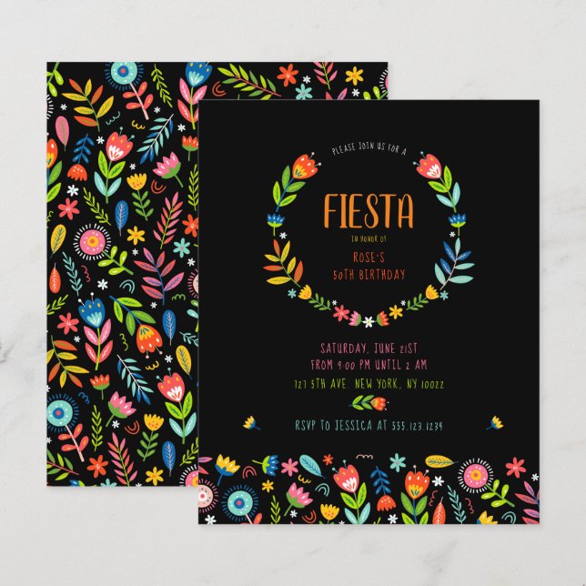 Orçamento Floral Fiesta Convite de Aniversário (Frente/Verso)