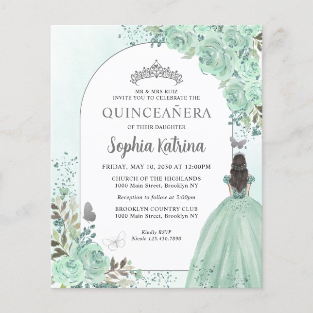 Orçamento Floral Green Silver Princesa Quinceanera (Frente)