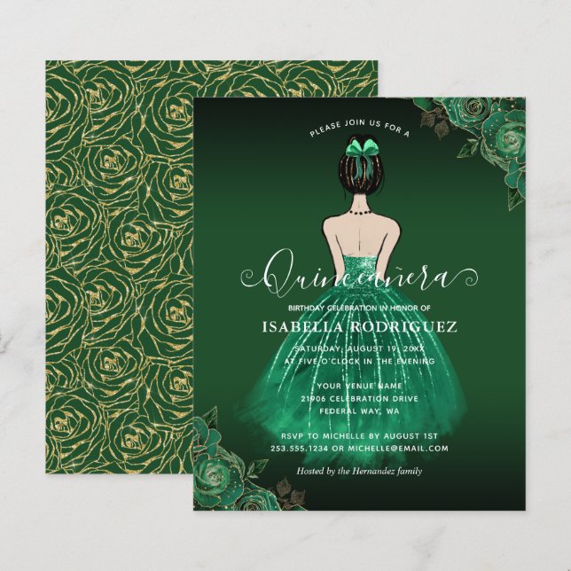 Orçamento Floral Princesa Verde Dourada Quinceañer (Frente/Verso)