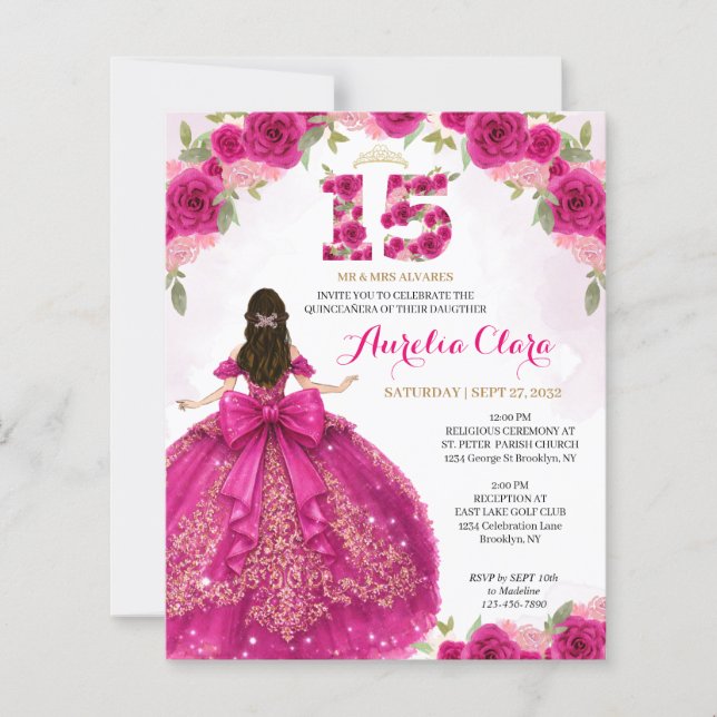 ORÇAMENTO Floral Rosa Princesa Coquette Quinceaner (Frente)