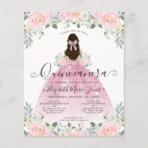 Orçamento Floral Rosa Princesa Vestido Quinceanera