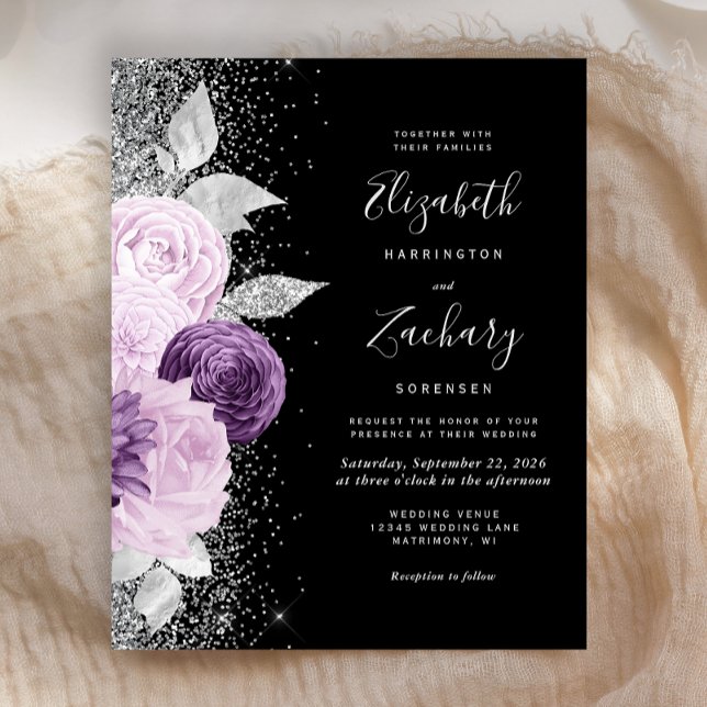 Orçamento Floral Roxo Brilho Prata Preto Casamento (An elegant choice for a wedding with a moody purple, silver and black color palete.)