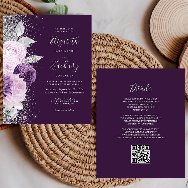 Orçamento Floral Roxo Prata Código QR Casamento (Criador carregado)