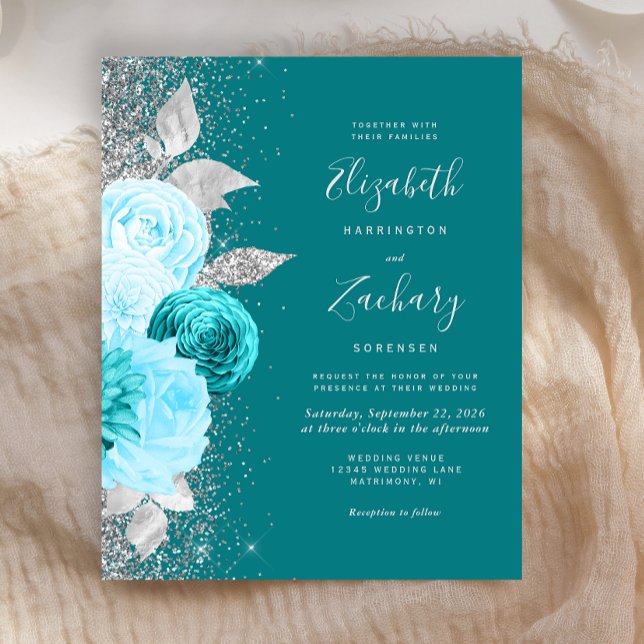 Orçamento Floral Turquesa Prata Brilho Casamento (Criador carregado)