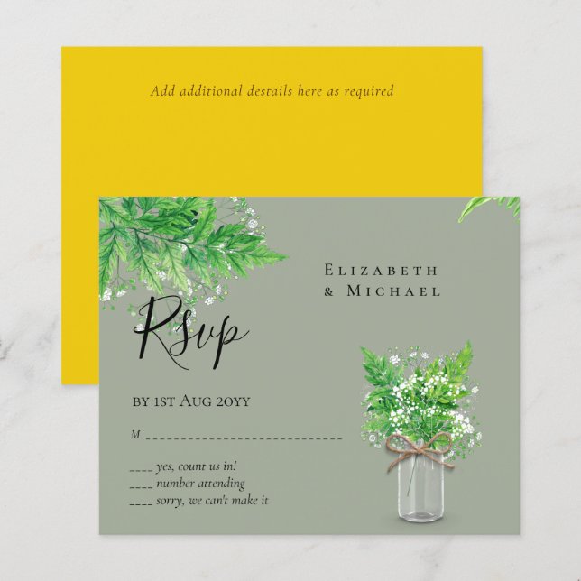 ORÇAMENTO Folhas de Ferns para RSVP com Vegetação  (Frente/Verso)