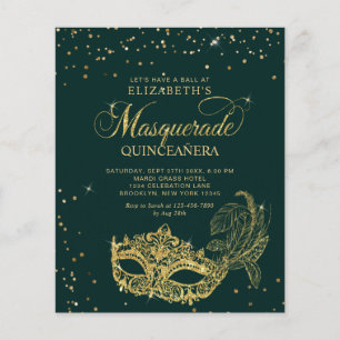 Orçamento Foto Verde Dourado Máscara Quinceañera