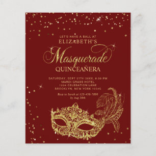 Orçamento Foto Vermelho Dourado Máscara Quinceañer