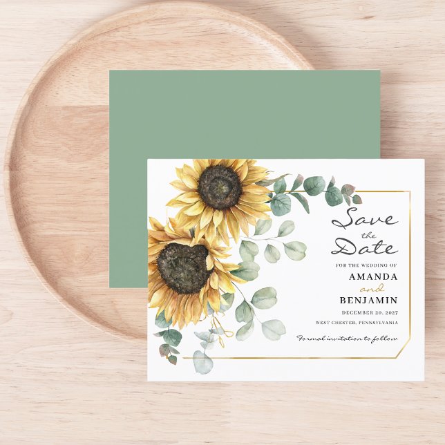 Orçamento Girassol Eucalyptus Floral Salvar Data (Floral Sunflower Eucalyptus Wedding Save the Date Announcement)