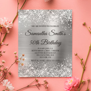 Orçamento Glittery Silver Foil 50th Aniversário In