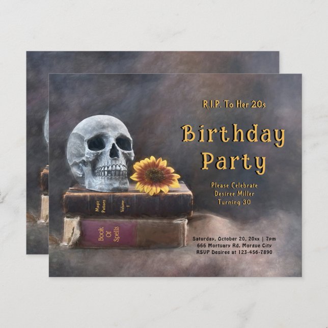 Orçamento Gótico Do Crânio Sunflower RIP Para Seus (Frente/Verso)