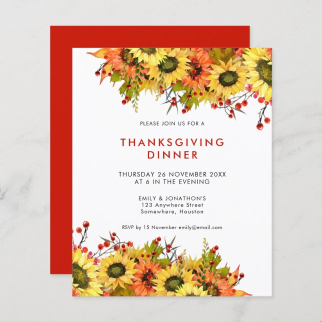 Orçamento Janto de Ação de Graças de Sunflower Ber (Frente/Verso)