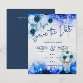 Orçamento LeahG Salvar Data Azul Floral Aquarela