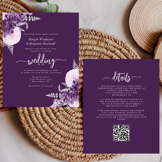 Orçamento Lilás Roxo Floral Código QR Casamento Pr (Criador carregado)