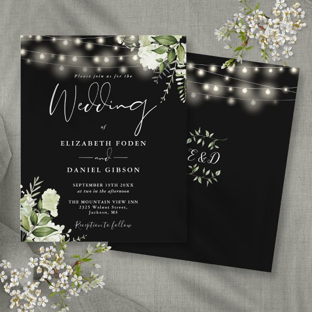 Orçamento Luzes Florais Convite para Casamento Neg (Budget Floral Lights Black Wedding Invitation)