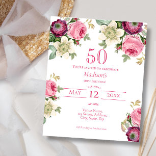 Orçamento Magenta Floral 50º Convite de Aniversári