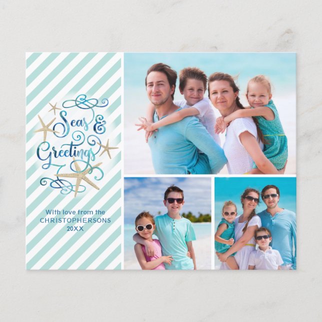 Orçamento Mar Tropical e Saudações 3 Cartões com f (Frente)