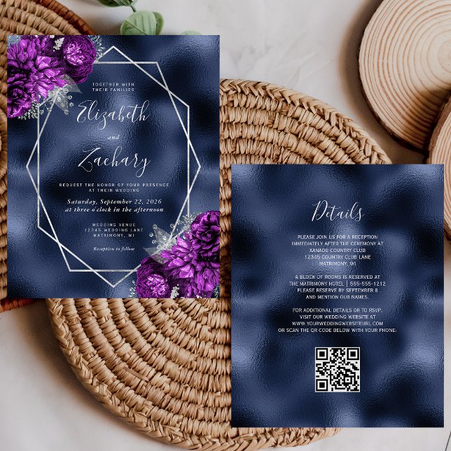 Orçamento Marinho Roxo Prata Floral Código QR Casa (Criador carregado)