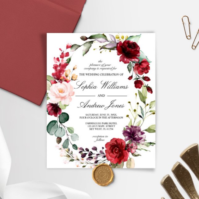 Orçamento Marsala Rosa Floral Casamento Convite (Criador carregado)