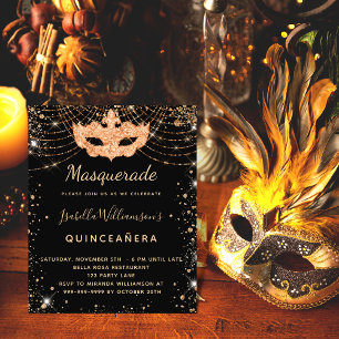 Orçamento mascarada preto dourado brilho Quinceane