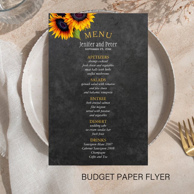 ORÇAMENTO Menu rústico de casamento com girassóis  (Criador carregado)