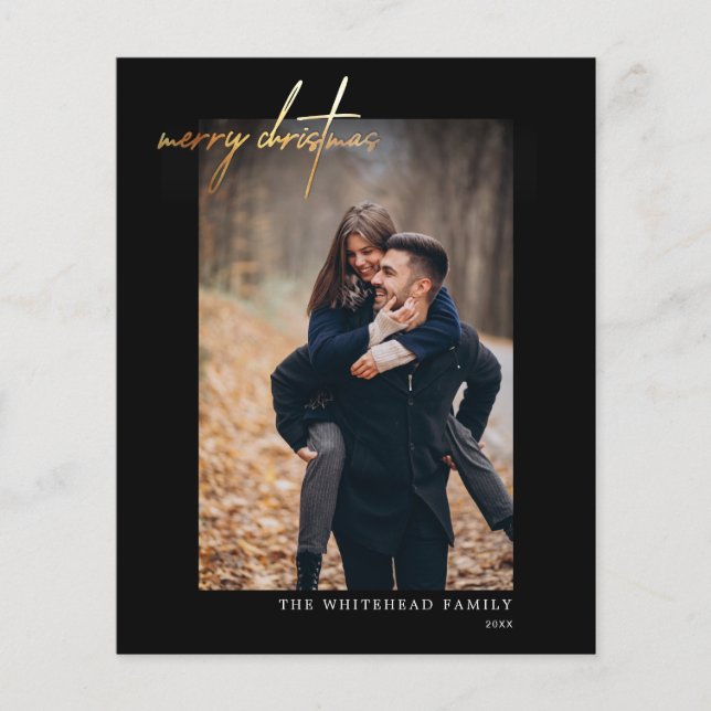 Orçamento Moderno Dourado Cartão Preto de Natal Fe (Frente)