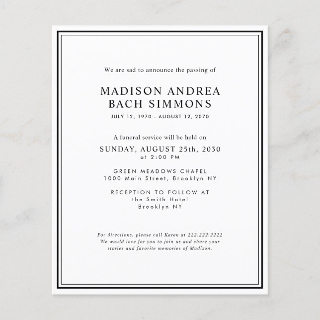 Orçamento Moderno Serviço Funeral Celebração da Vi (Frente)